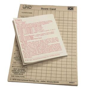 Uno game 40‎ replacement score cards and instructions ONLY 1978 made in USA
